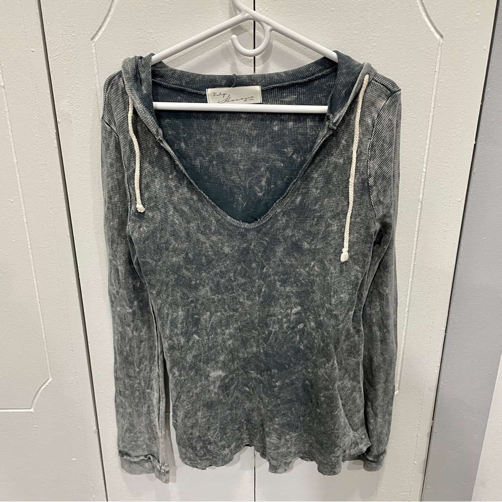 Vintage Havana Grey Waffle Knit Hooded Sweatshirt